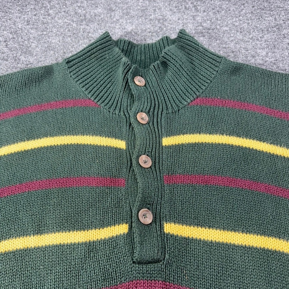 Ralph Lauren Mens Green Striped Mock Neck Cotton Knit Button Sweater 2XL?